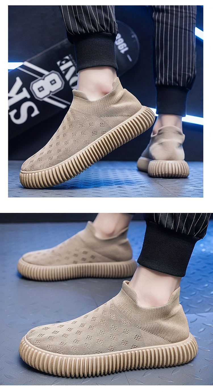 breathable sneakers men s woven knit solid slip comfy soft details 0