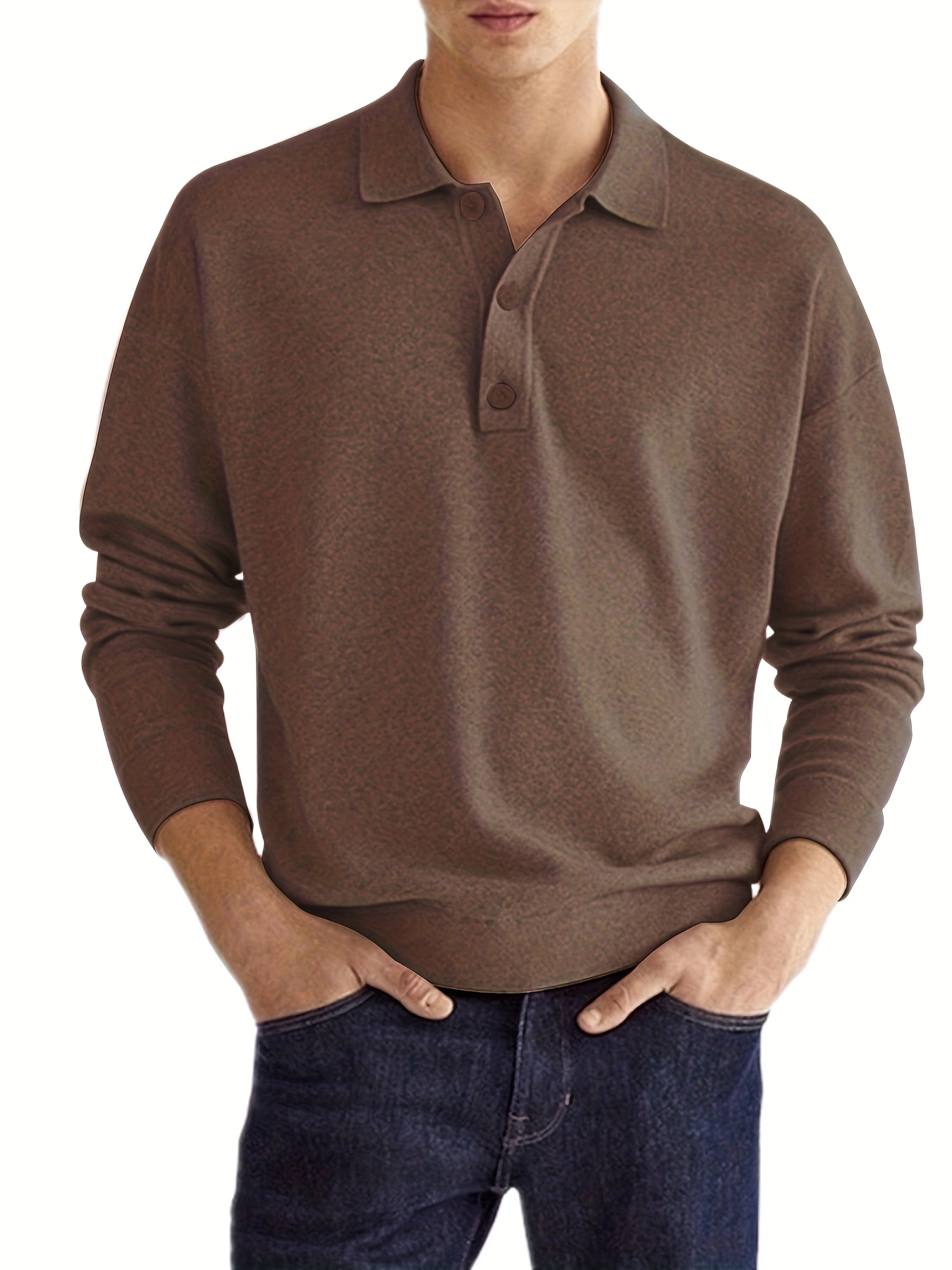 mens casual loose long sleeves button lapel slim shirts details 5