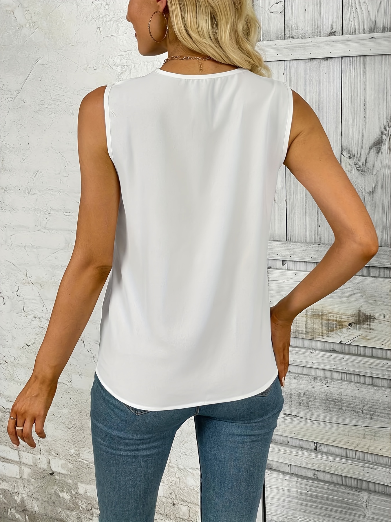 ruched v neck blouse casual sleeveless solid versatile blouse womens clothing details 38