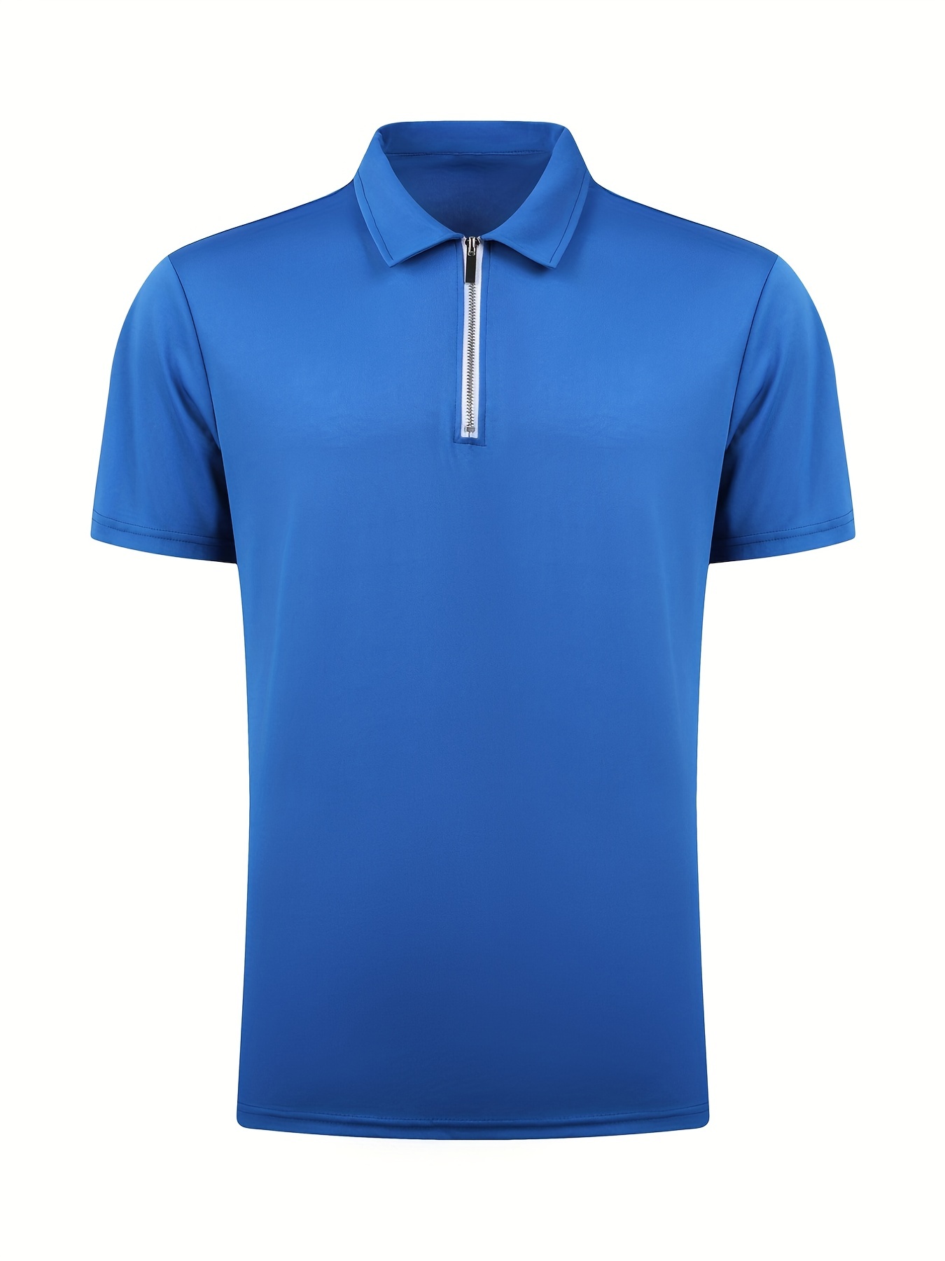 solid color mens casual short sleeves zipper shirts lapel collar tops pullovers mens clothing for summer details 4