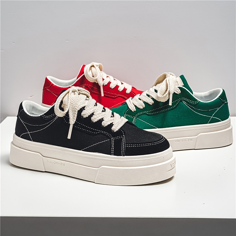 Men's Trendy Solid Skate Shoes, Lace Up Comfy Non Slip Stree Style Sneakers For All Seasons Outdoor Workout Activities