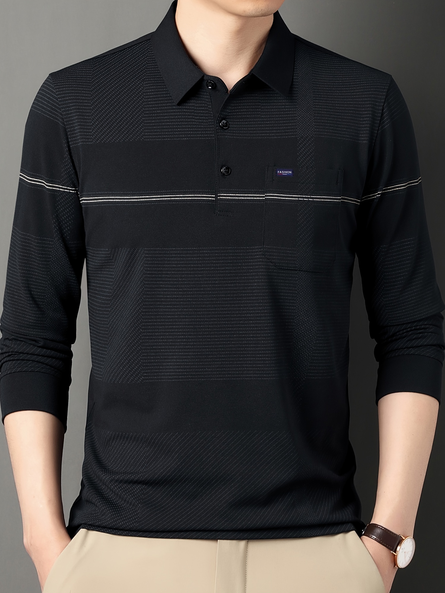 retro mature style mens comfortable long sleeve lapel shirt with chest pocket spring fall details 6