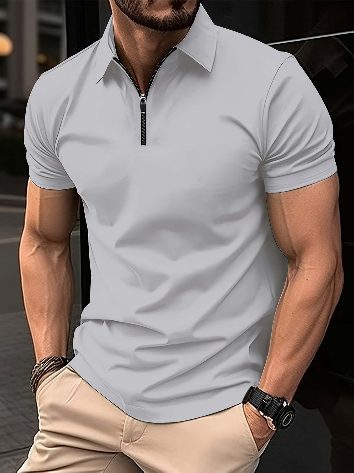 mens casual medium stretch sports short sleeve shirt details 10