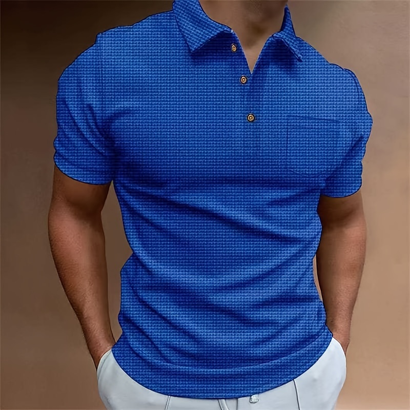 breathable regular fit waffle golf shirt mens casual v neck t shirt short sleeve for summer mens clothing details 6