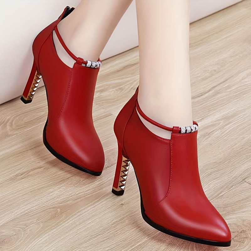 womens stiletto ankle boots fashion solid color pointed toe booties fashion back zipper high heeled boots details 2