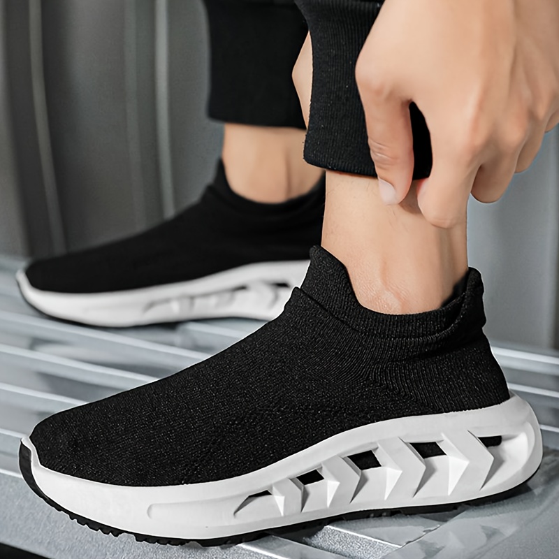 Men s Solid Color Breathable Slip On Woven Sock Shoes, Comfy Non Slip Durable Soft Sole Running Shoes, Men s Footwear details 8
