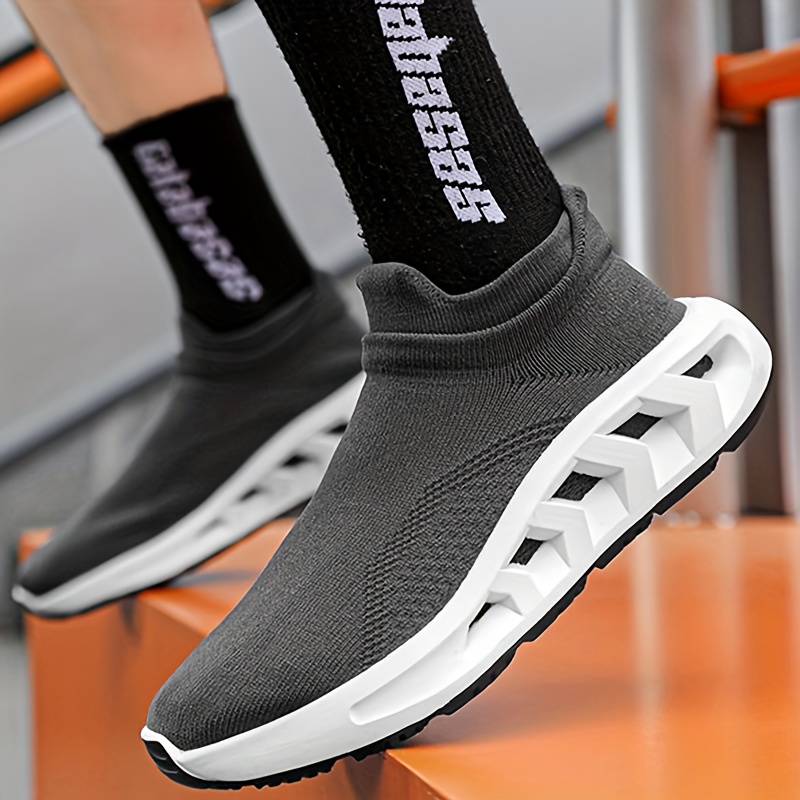 Men s Solid Color Breathable Slip On Woven Sock Shoes, Comfy Non Slip Durable Soft Sole Running Shoes, Men s Footwear details 10