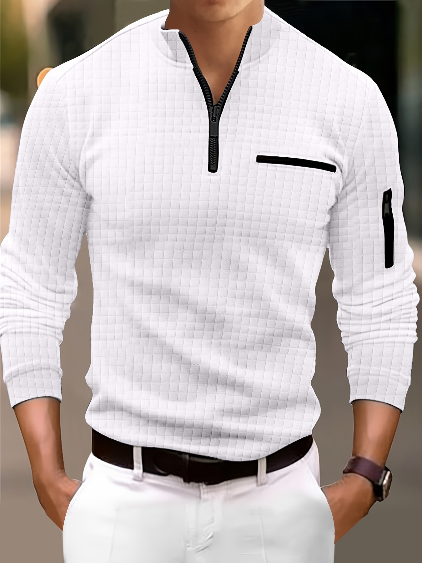 mens solid shirt casual breathable zip up turtle neck long sleeve tee top for city walk street hanging outdoor activities details 0