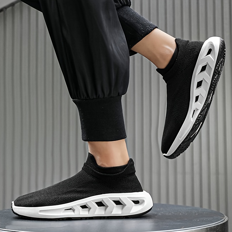 Men s Solid Color Breathable Slip On Woven Sock Shoes, Comfy Non Slip Durable Soft Sole Running Shoes, Men s Footwear details 11