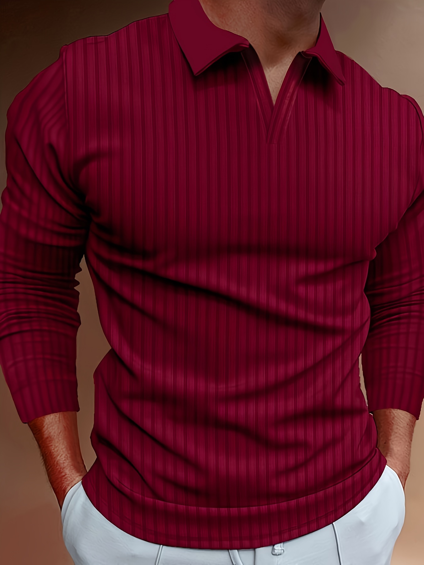 lapel shirt, ribbed mens all match sweetheart v neck long sleeve lapel shirt spring fall outdoor activity details 9