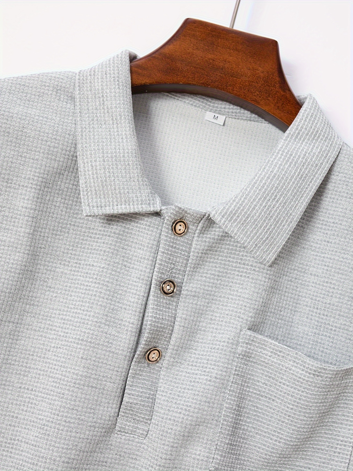 breathable regular fit waffle golf shirt mens casual v neck t shirt short sleeve for summer mens clothing details 27