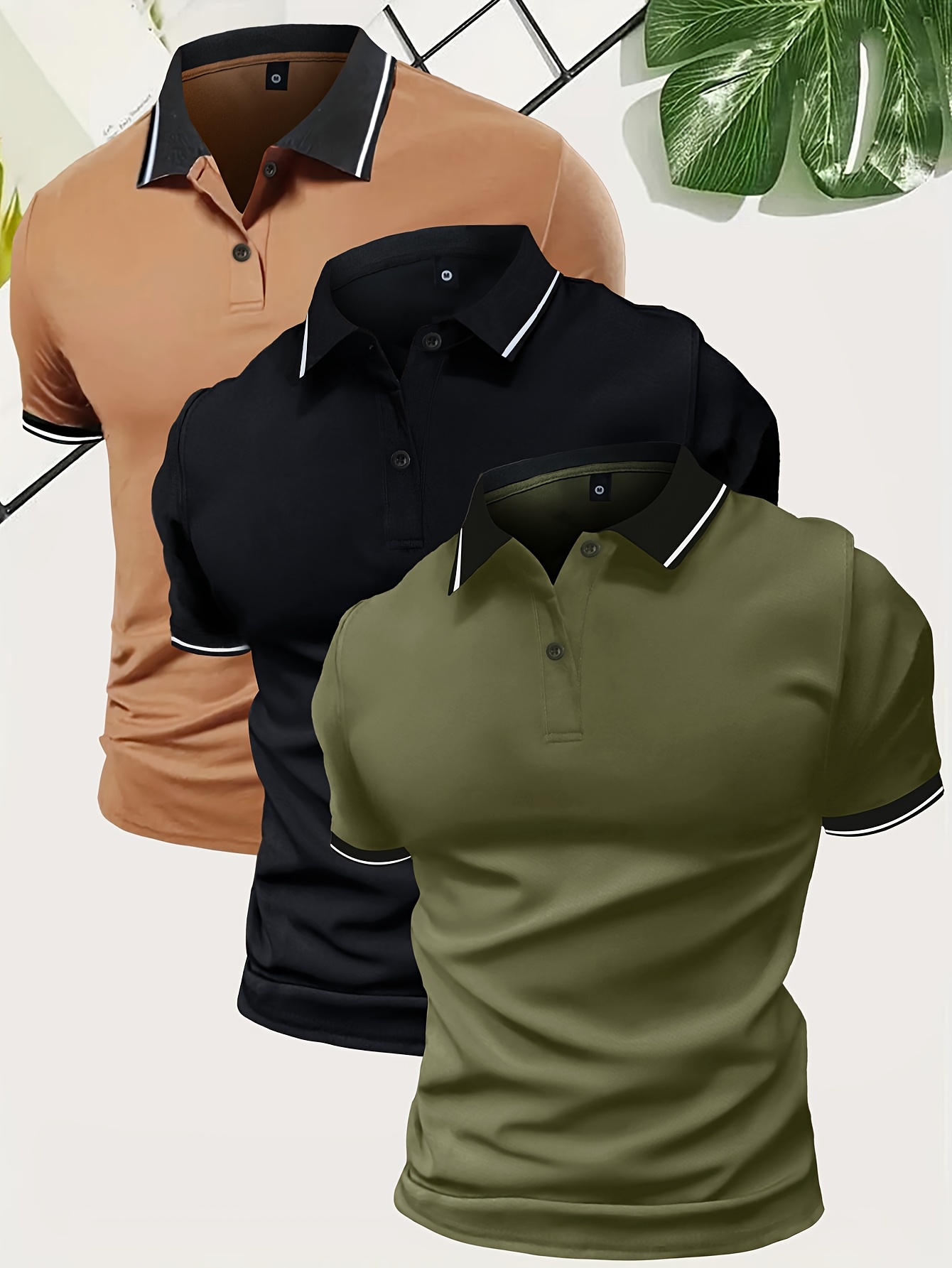 3Pcs Breathable Regular Fit Golf Shirt, Men s Casual V-Neck T-Shirt Short Sleeve For Summer, Men s Clothing details 10