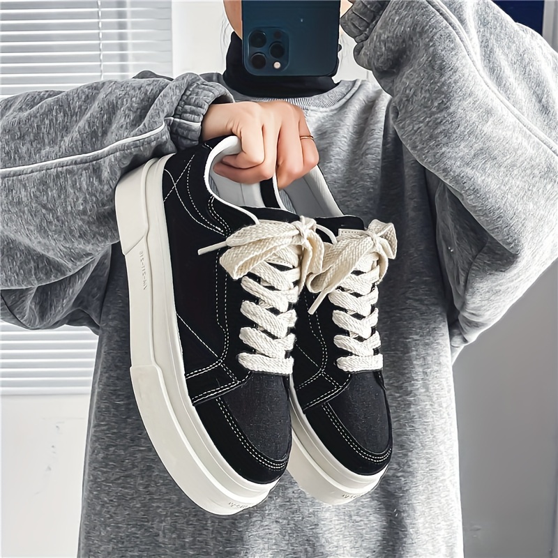 Men's Trendy Solid Skate Shoes, Lace Up Comfy Non Slip Stree Style Sneakers For All Seasons Outdoor Workout Activities