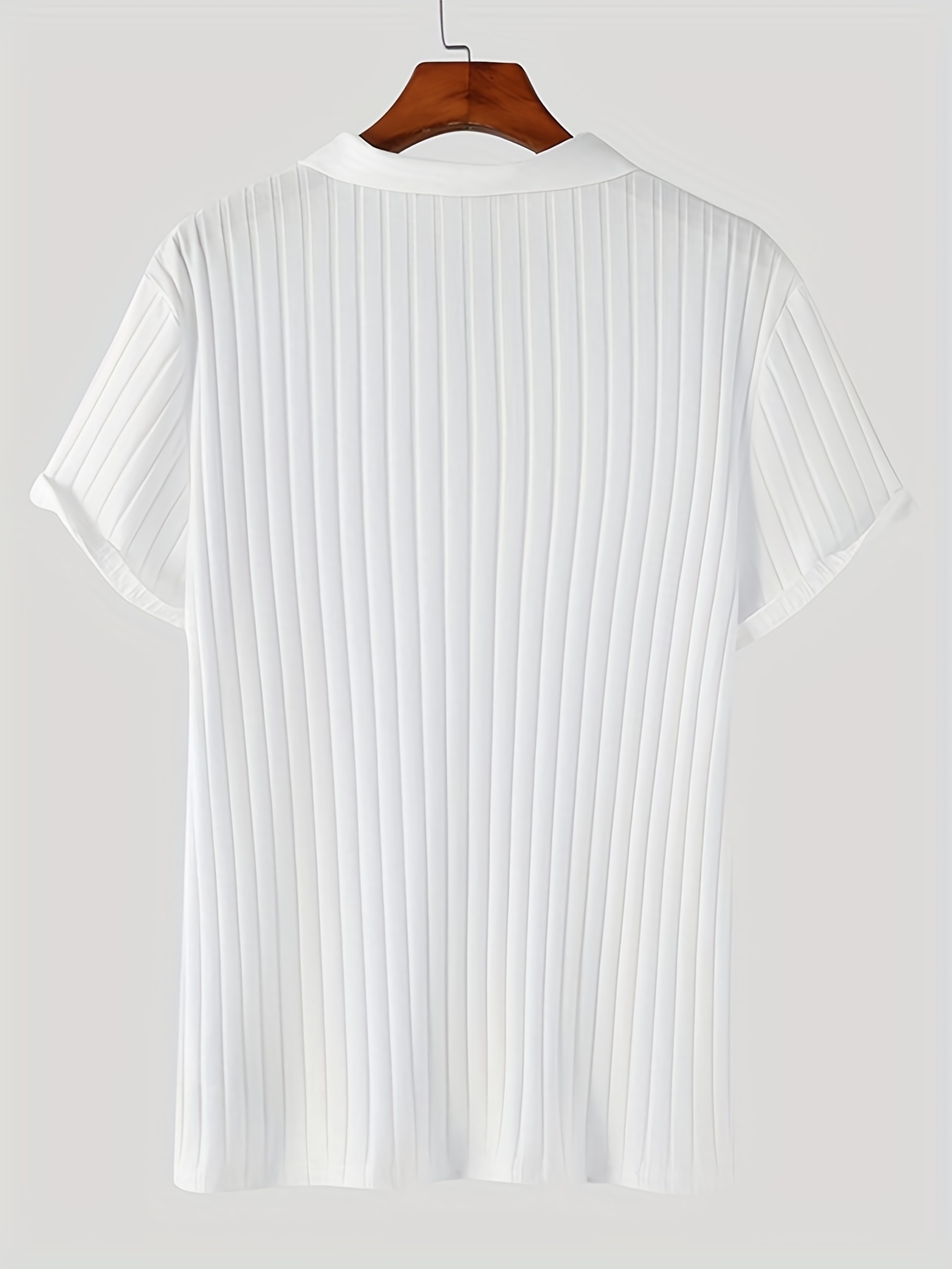 Casual Knitted Men's Ribbed Short Sleeve Comfy Zipper Lapel Shirt For Summer Outdoor