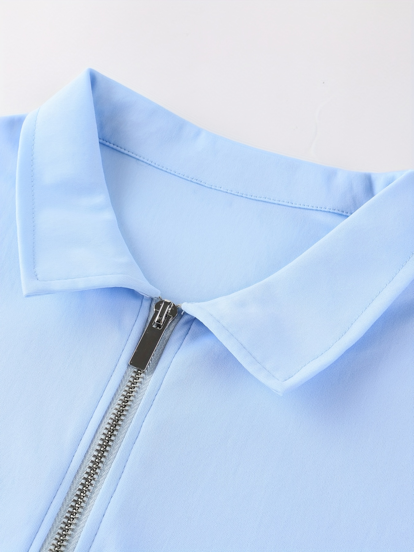 solid color mens casual short sleeves zipper shirts lapel collar tops pullovers mens clothing for summer details 35