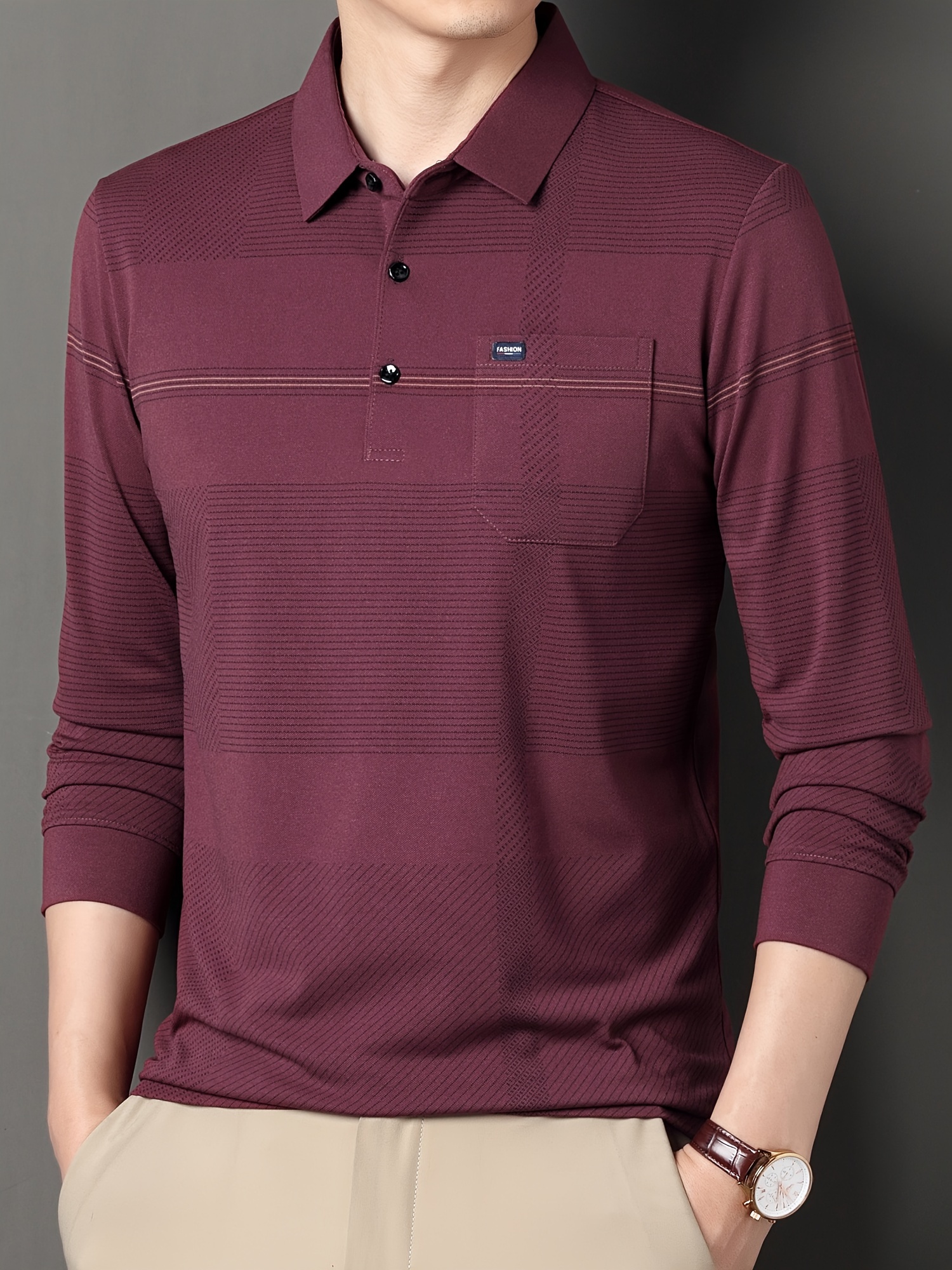 retro mature style mens comfortable long sleeve lapel shirt with chest pocket spring fall details 12