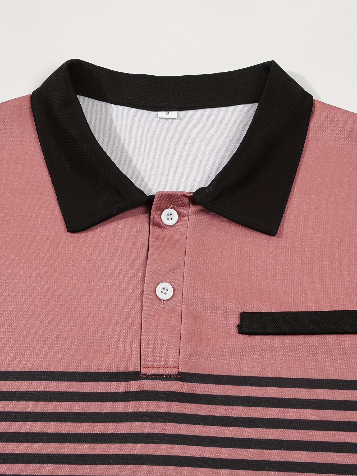 lapel shirt, striped mens casual color block short sleeve lapel shirt with chest pocket for summer golf details 15