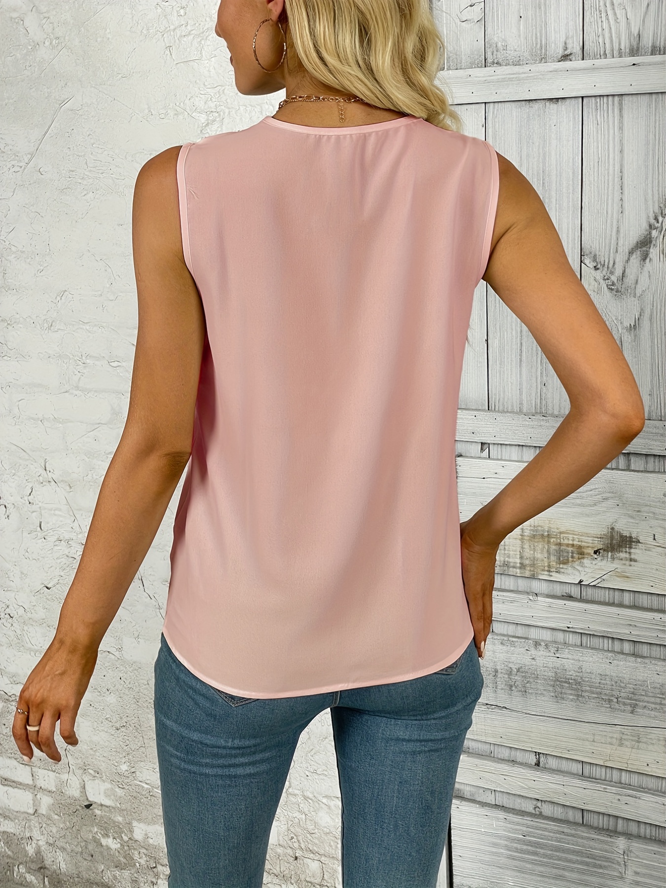 ruched v neck blouse casual sleeveless solid versatile blouse womens clothing details 32