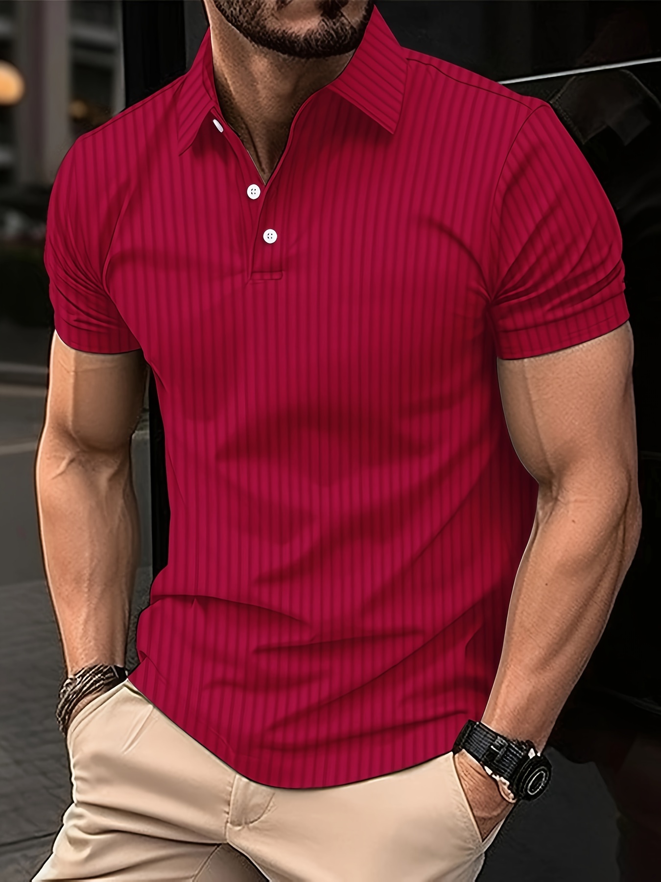 casual ribbed mens comfy daily short sleeve lapel shirt summer golf sports details 11
