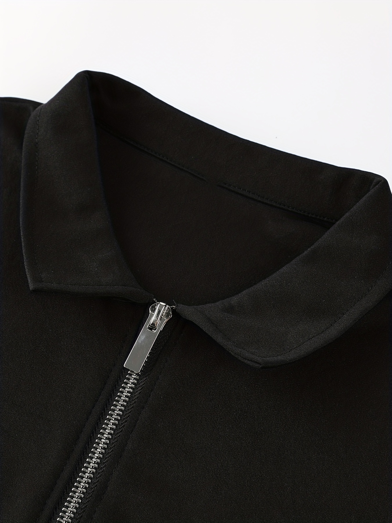 solid color mens casual short sleeves zipper shirts lapel collar tops pullovers mens clothing for summer details 59