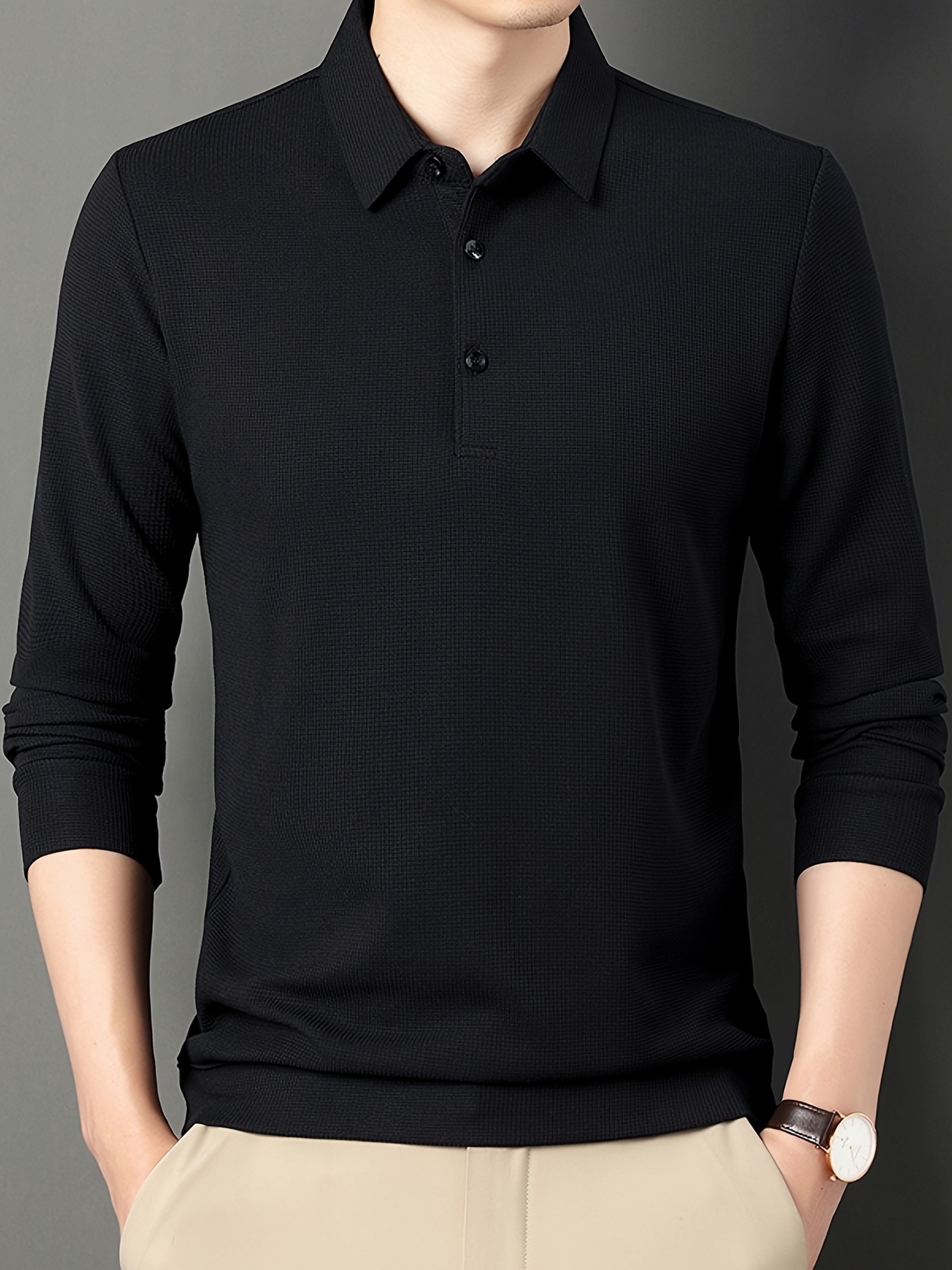 mens casual lapel shirt elegant lapel long sleeve tops details 0