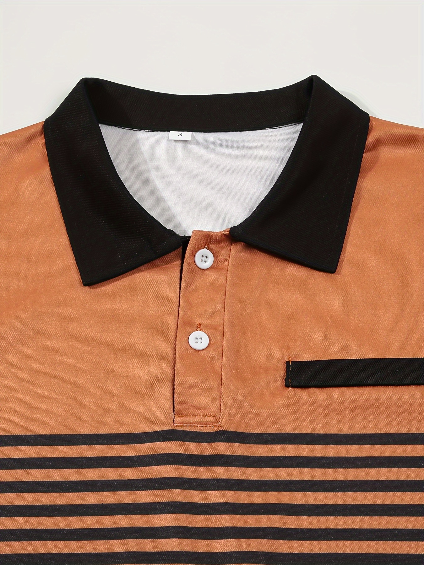 lapel shirt, striped mens casual color block short sleeve lapel shirt with chest pocket for summer golf details 7
