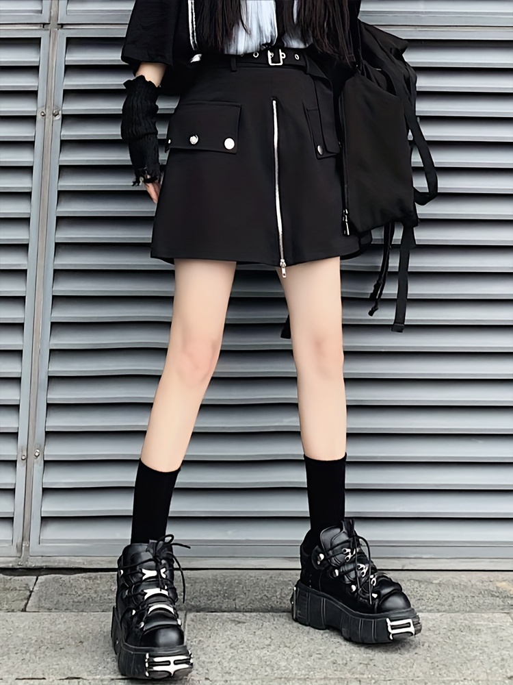 womens solid color trendy boots lace up soft sole platform punk boots versatile round toe cool boots details 4