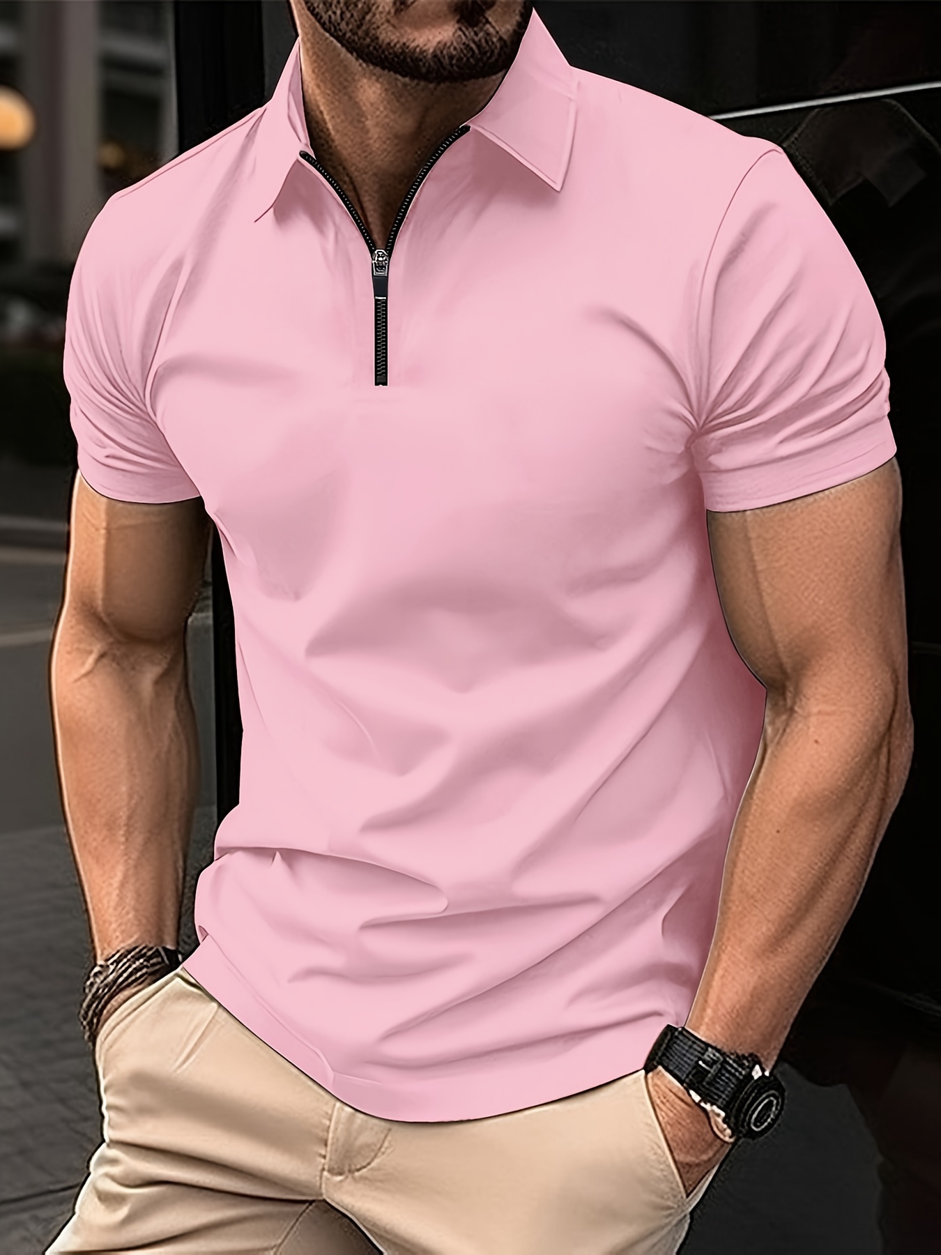 mens casual medium stretch sports short sleeve shirt details 20