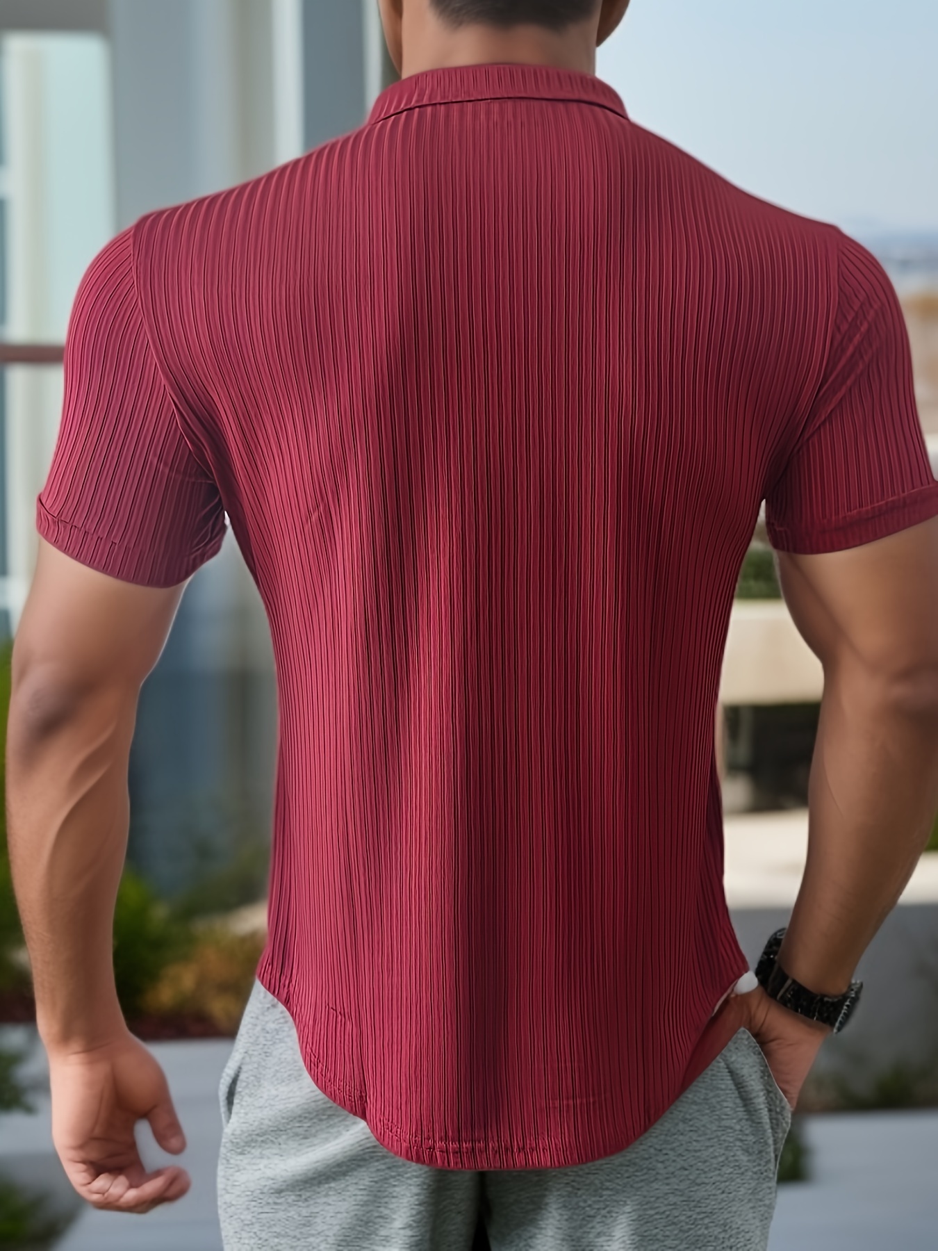 breathable regular fit ribbed golf shirt mens casual v neck t shirt short sleeve for summer mens clothing details 5