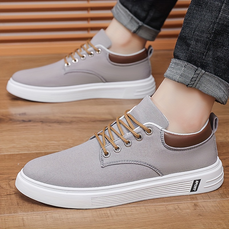 mens solid color low top skateboard shoes comfy non slip lace up breathable canvas sneakers for mens outdoor activities men s shoes temu details 2