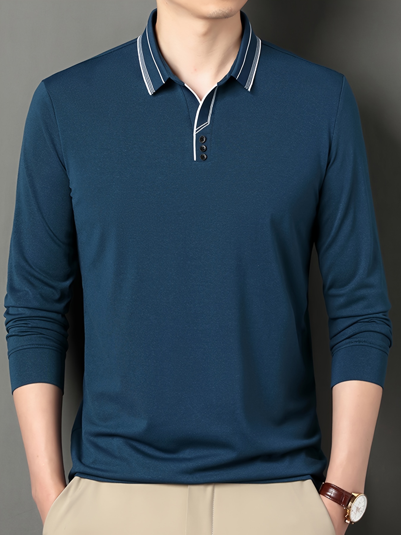 lapel shirt, mature style mens comfy breathable long sleeve lapel shirt spring fall gift for men details 0