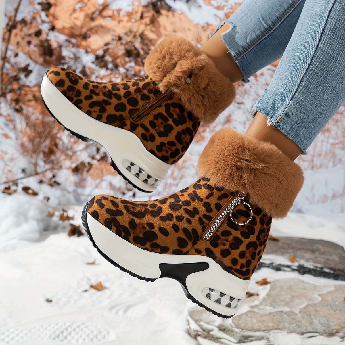 womens platform short boots comfortable side zipper ankle boots stylish plush lined boots details 5