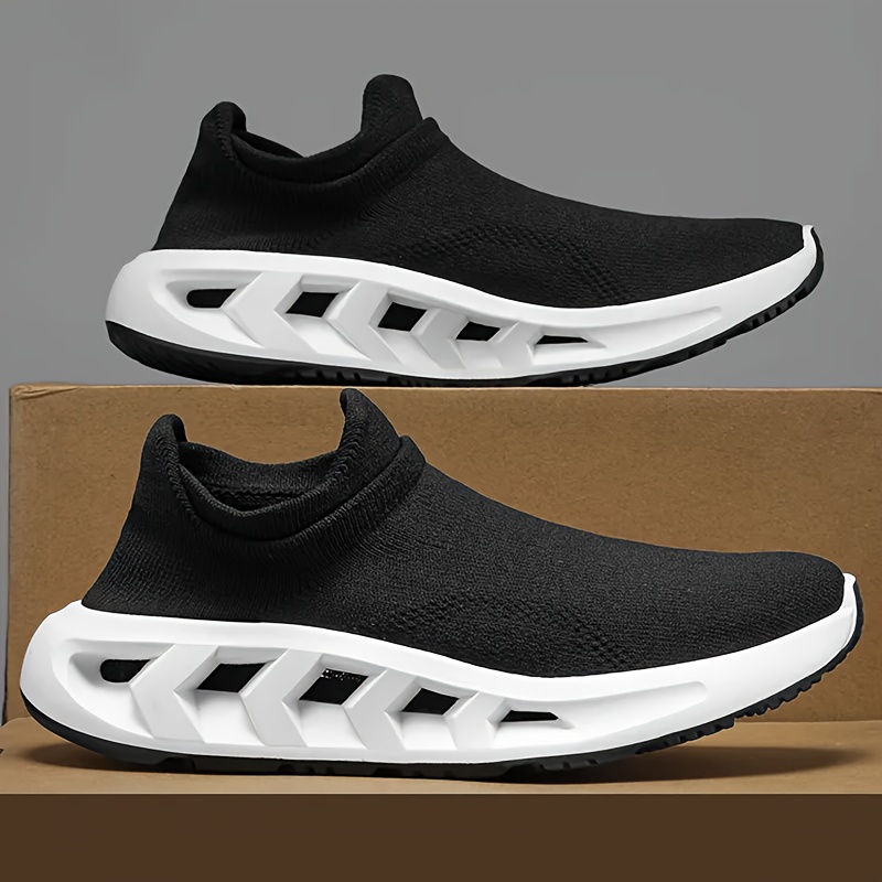 Men s Solid Color Breathable Slip On Woven Sock Shoes, Comfy Non Slip Durable Soft Sole Running Shoes, Men s Footwear details 14