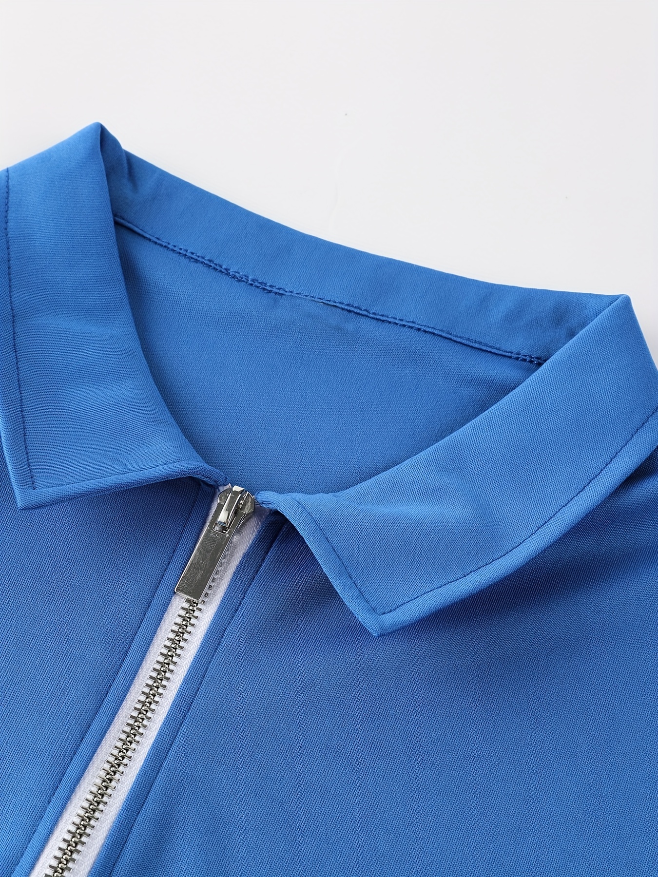 solid color mens casual short sleeves zipper shirts lapel collar tops pullovers mens clothing for summer details 5