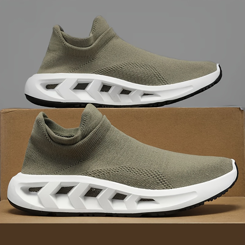 Men s Solid Color Breathable Slip On Woven Sock Shoes, Comfy Non Slip Durable Soft Sole Running Shoes, Men s Footwear details 15