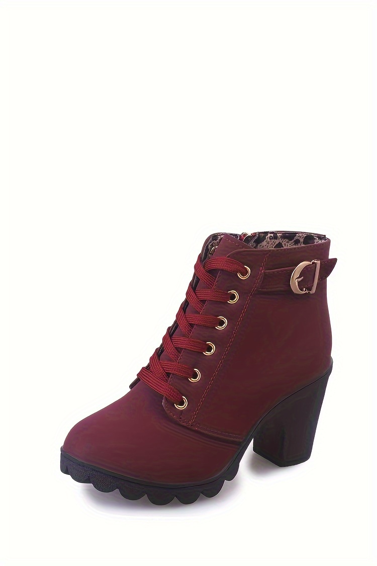womens block heeled short boots casual lace up side zipper boots comfortable ankle boots details 8