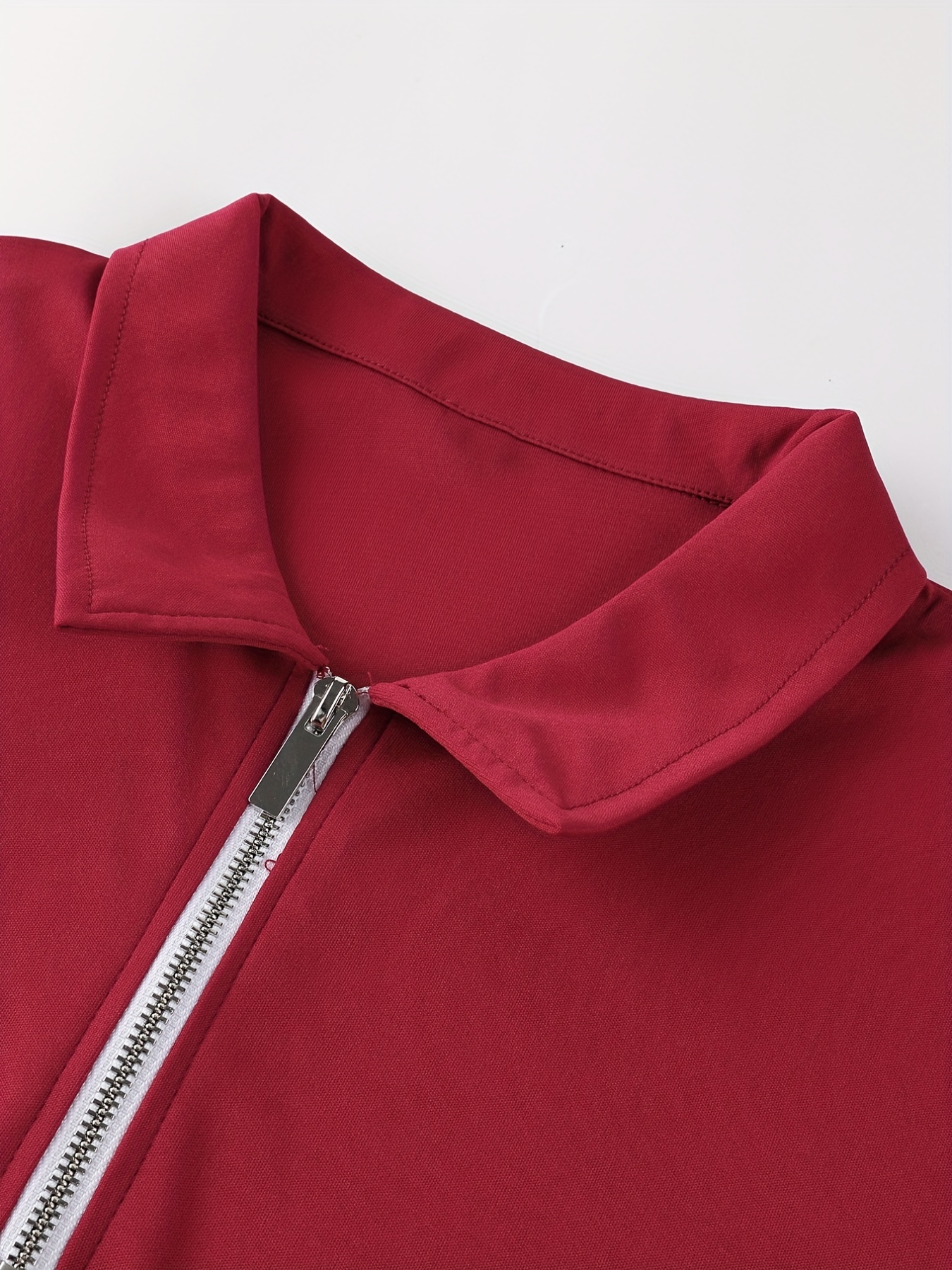 solid color mens casual short sleeves zipper shirts lapel collar tops pullovers mens clothing for summer details 11