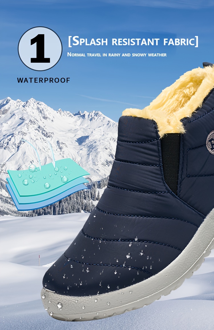 womens plush lined snow boots waterproof slip on low top ankle boots winter warm flat boots details 1