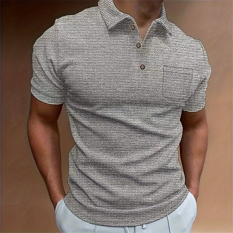 breathable regular fit waffle golf shirt mens casual v neck t shirt short sleeve for summer mens clothing details 24