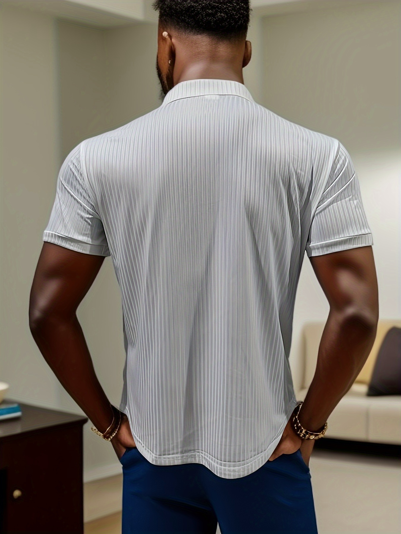 breathable regular fit ribbed golf shirt mens casual v neck t shirt short sleeve for summer mens clothing details 11
