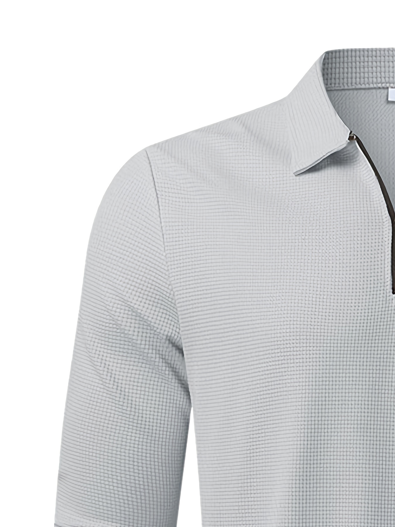 waffle print mens casual long sleeve zipper lapel shirt for spring fall details 4