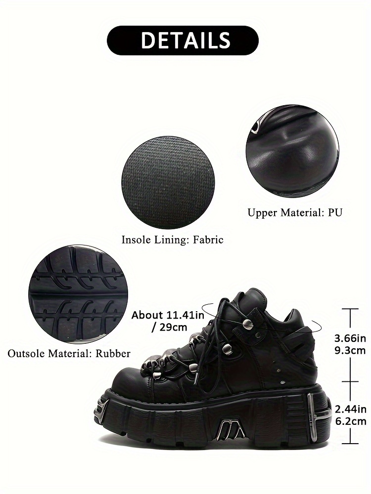 womens solid color trendy boots lace up soft sole platform punk boots versatile round toe cool boots details 0