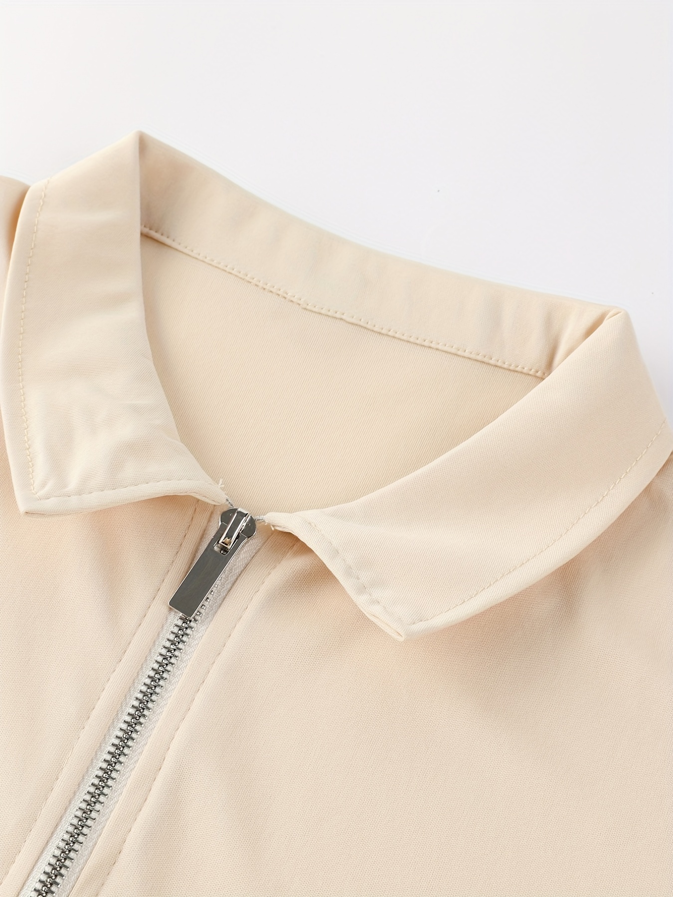 solid color mens casual short sleeves zipper shirts lapel collar tops pullovers mens clothing for summer details 53