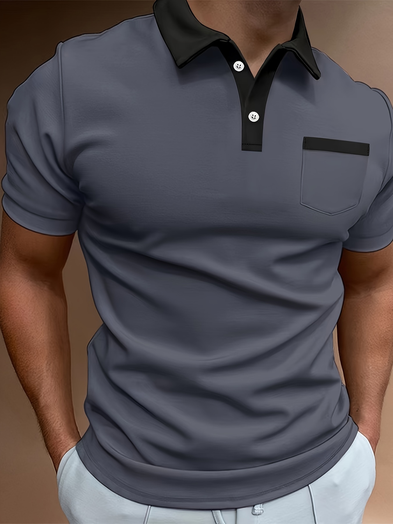 cotton blend breathable regular fit golf shirt mens casual v neck t shirt short sleeve for summer mens clothing details 12