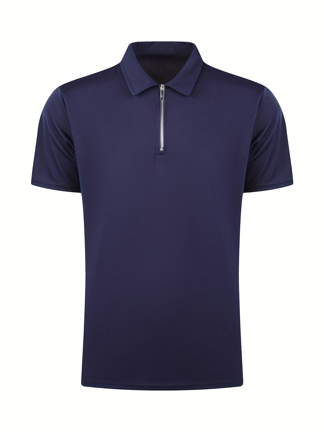 solid color mens casual short sleeves zipper shirts lapel collar tops pullovers mens clothing for summer details 28