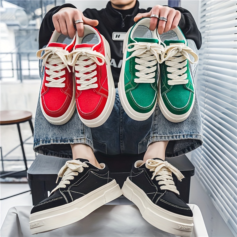 Men's Trendy Solid Skate Shoes, Lace Up Comfy Non Slip Stree Style Sneakers For All Seasons Outdoor Workout Activities