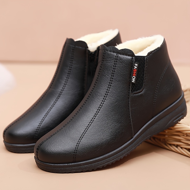 womens fleece lining boots side zipper soft sole platform plush ankle boots winter non slip snow boots details 1