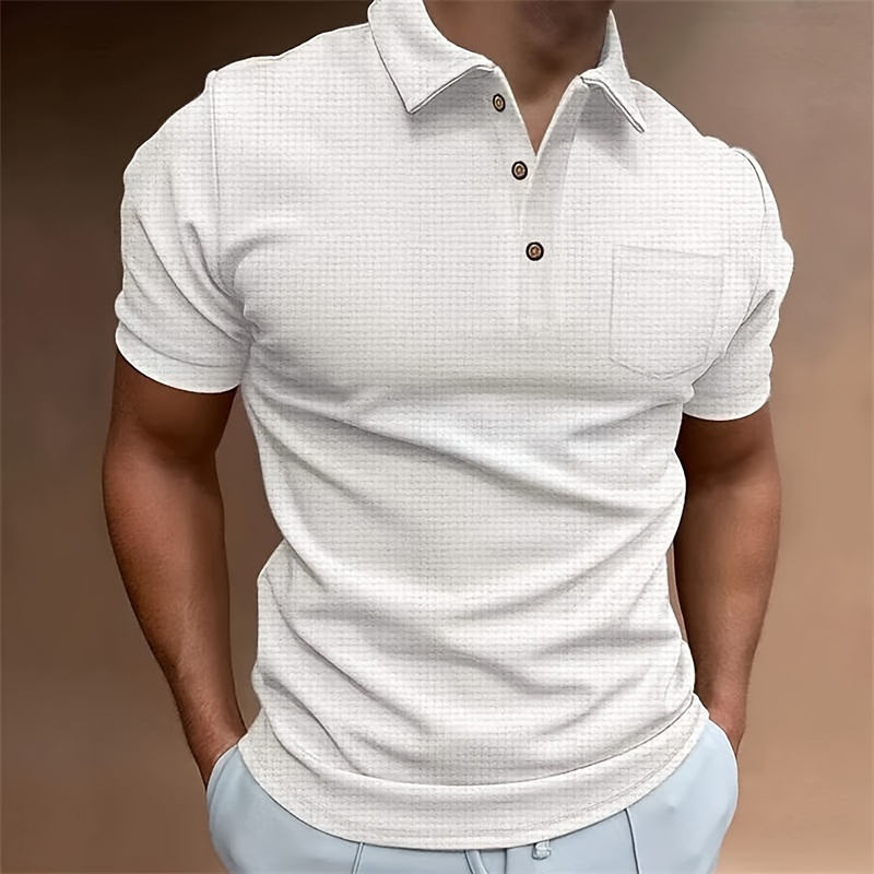 breathable regular fit waffle golf shirt mens casual v neck t shirt short sleeve for summer mens clothing details 0