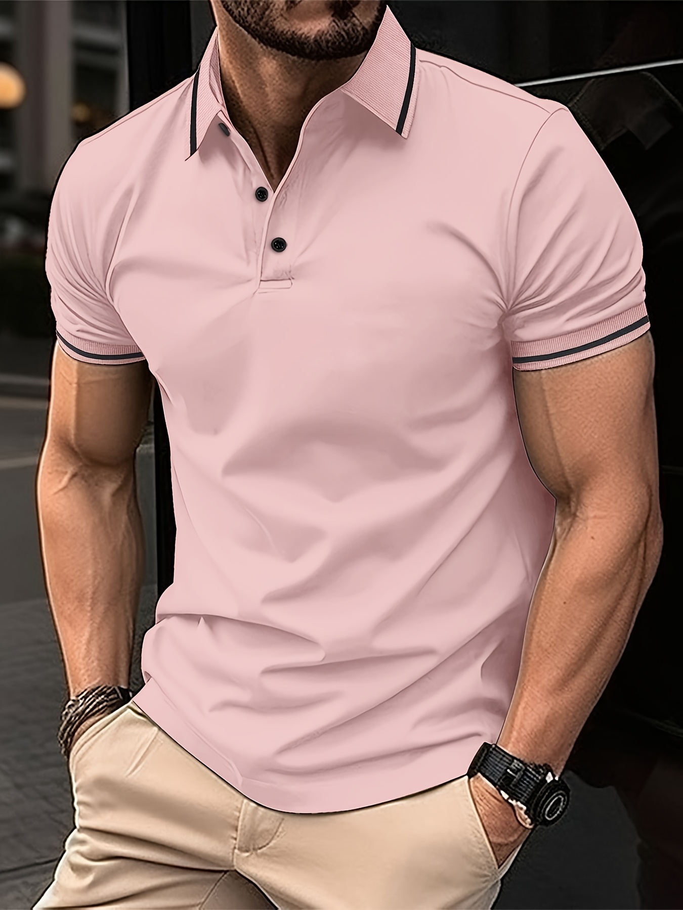 shirt, casual contrast binding mens short sleeve lapel sports shirt summer outdoor gift for men details 15