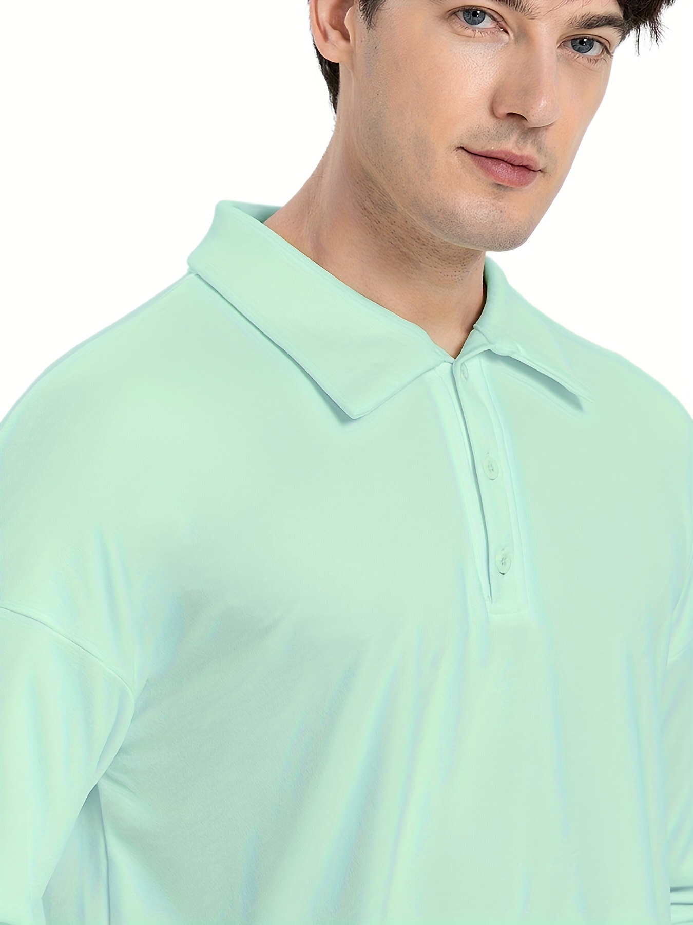 mens casual loose long sleeves button lapel slim shirts details 2